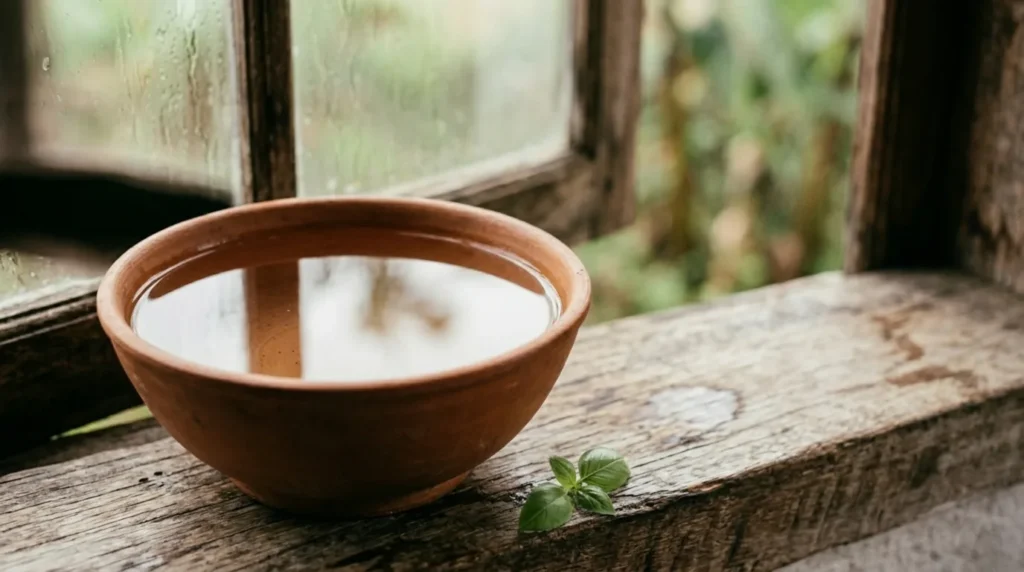 Tigela com água parada refletindo luz natural - Terapia e escuta clínica